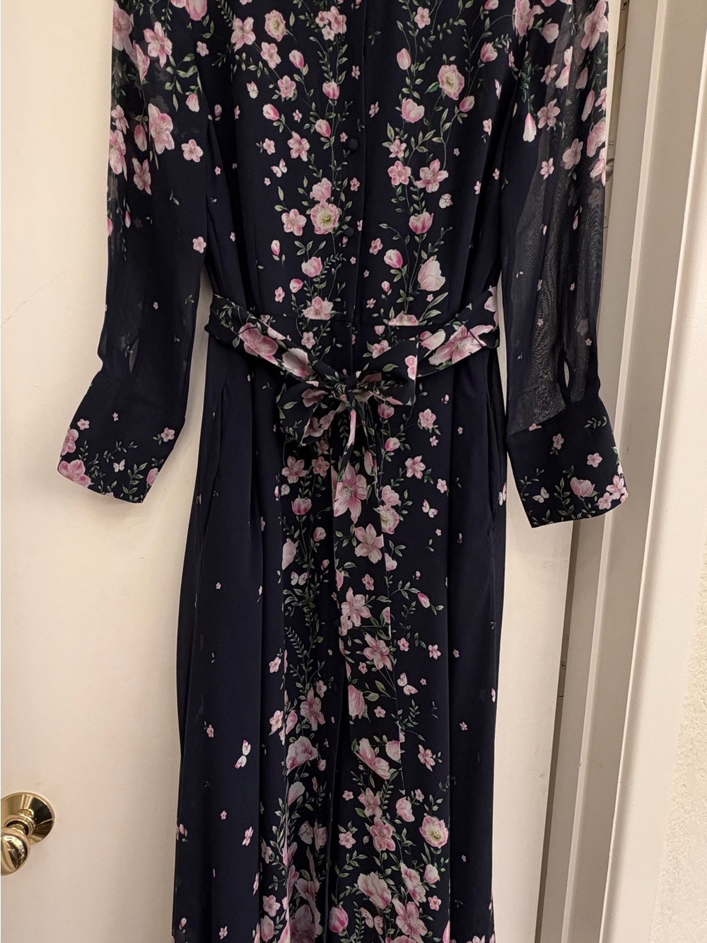 Hobbs London navy floral silk shirtdress - Picture 8 of 9